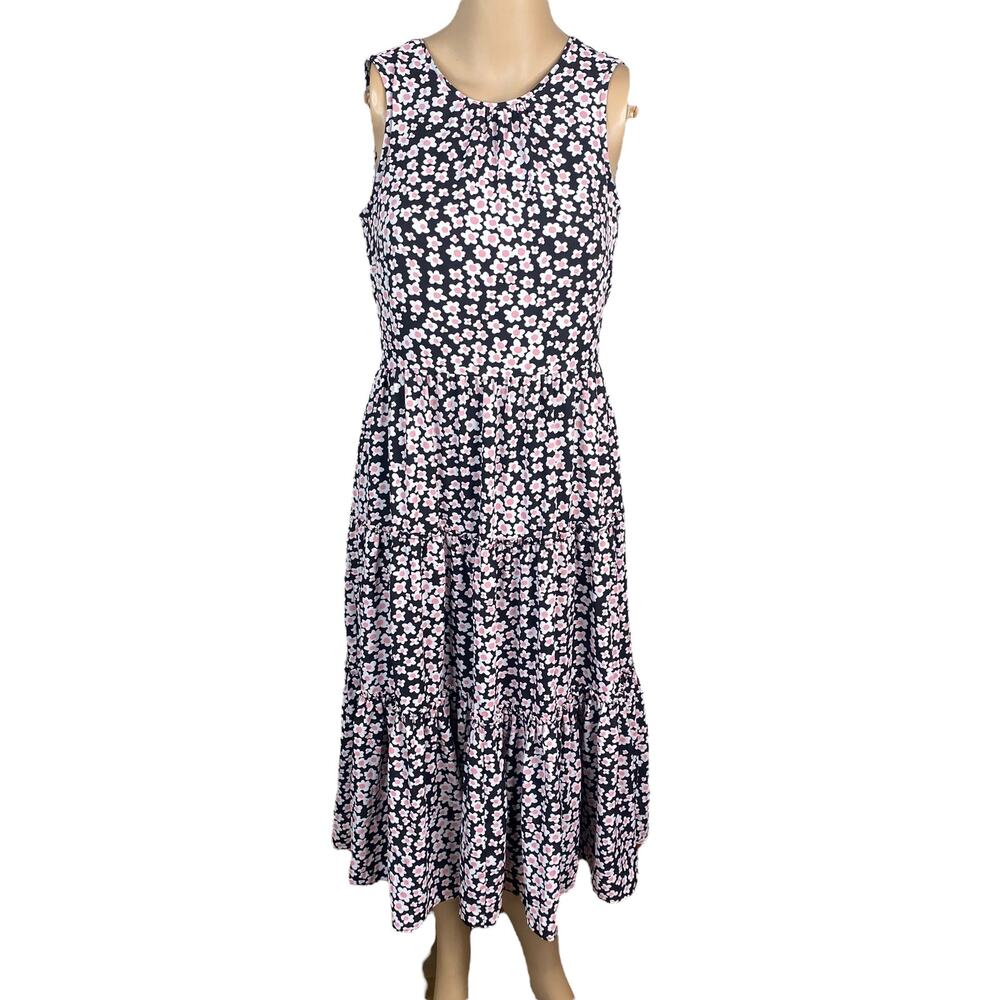 J Crew Poppy Garden Floral Tiered Midi Dress S Black Cottagecore A-line Ditsy